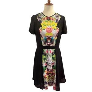 New Prabal Gurung for Target NWT Black Colorful Floral Dress Size 8 Fit Flare